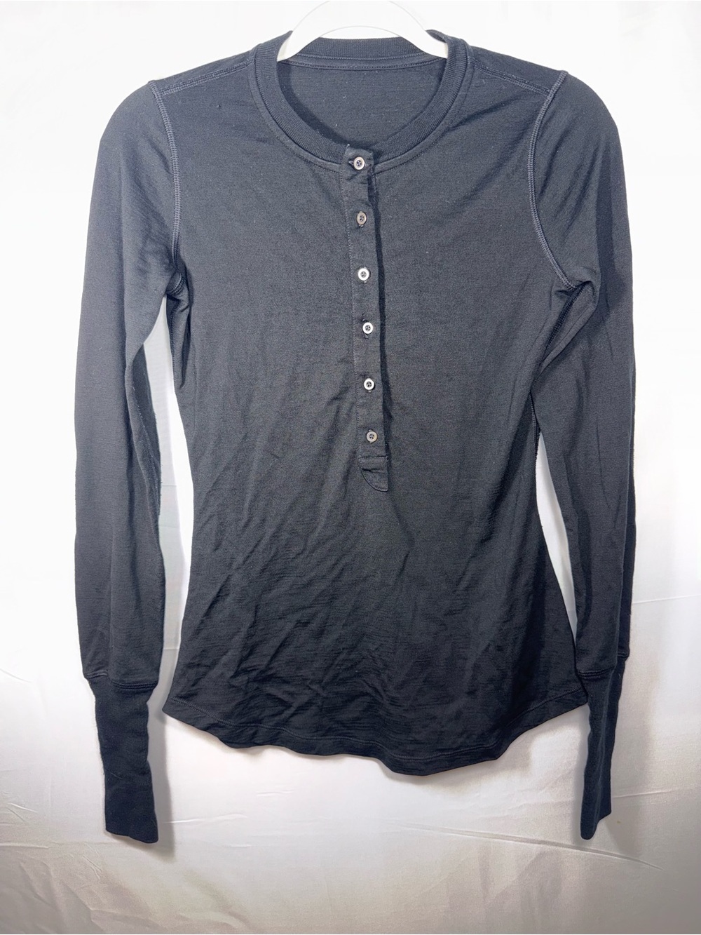 Lululemon Women Black Long Sleeve Henley Long Sleeve button Top Size Small